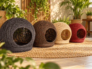 quatro casinhas entrelaçadas em sisal coloridas feita a mão